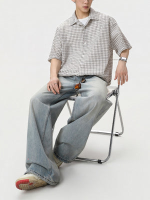 Color-blocked Plaid Boxy Loose-fit Shirts