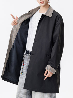 Medium And Long Loose-fit Color-blocked Trench Coats