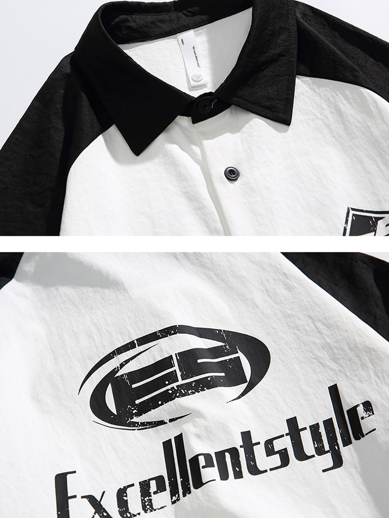 Simple Color-blocked Printed Patchwork Shirts