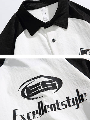 Simple Color-blocked Printed Patchwork Shirts