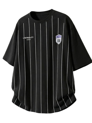 Printed Color-blocked Stripes Sports Loose-fit T-shirts