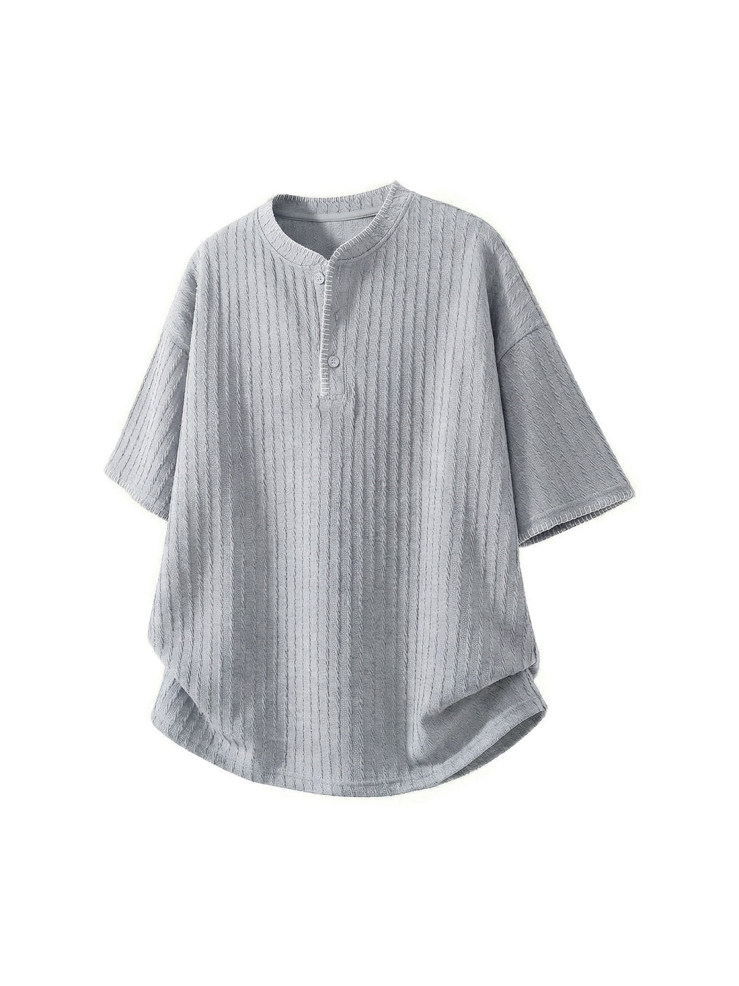 Color-blocked Henry's Collar Knitting T-shirts