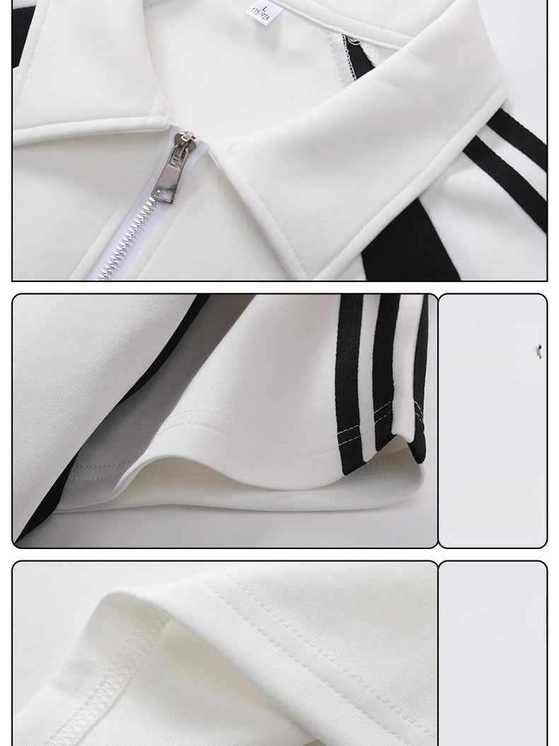 College Style Half Zipper Retro Color-blocked POLO Shirt