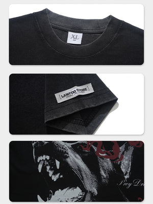 Washing Water Distressed Doberman Pinscher Printed Loose-fit T-shirts