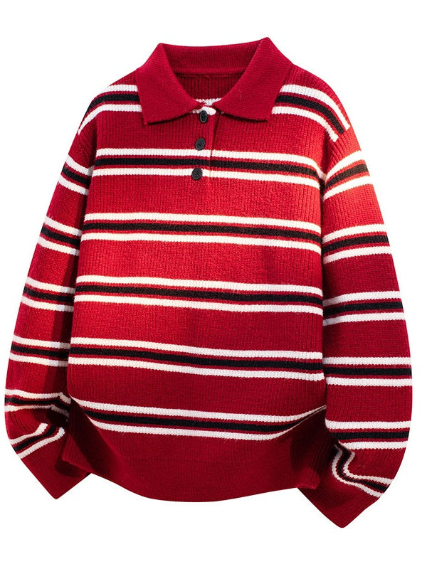 Notch-Collar Striped Sweater