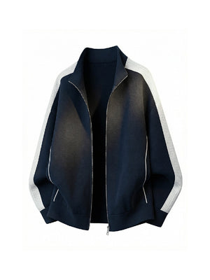 Color-blocked Raglan Sleeves Cardigan Sweatshirt