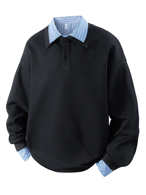 Plaid Fake Two Pieces Lapel Long Sleeve Polo