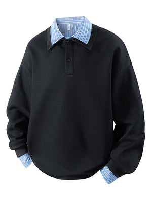 Plaid Fake Two Pieces Lapel Long Sleeve Polo