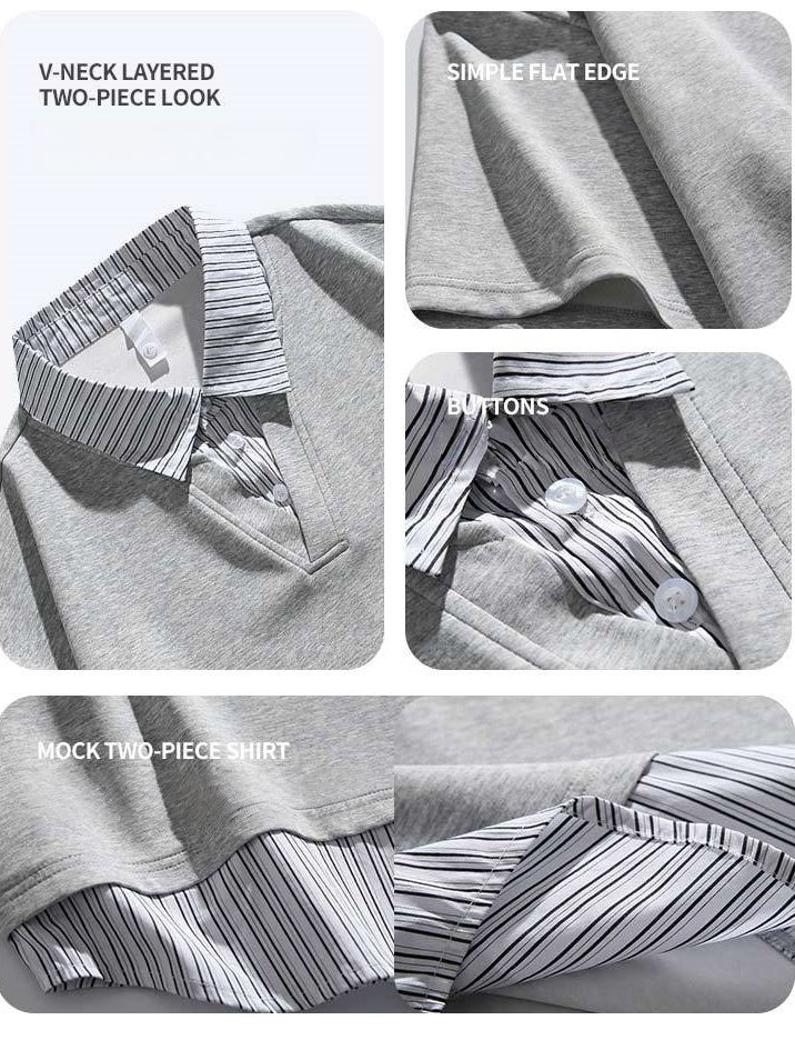 V-shaped Layered-look Patchwork Shirts