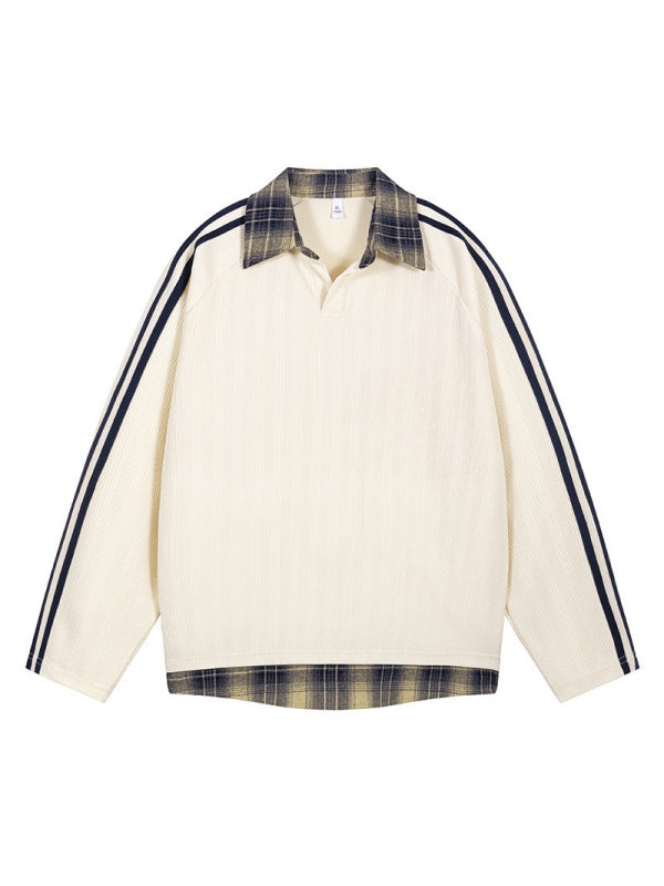 Fake Two Pieces Splicing V-neck College Style Polo