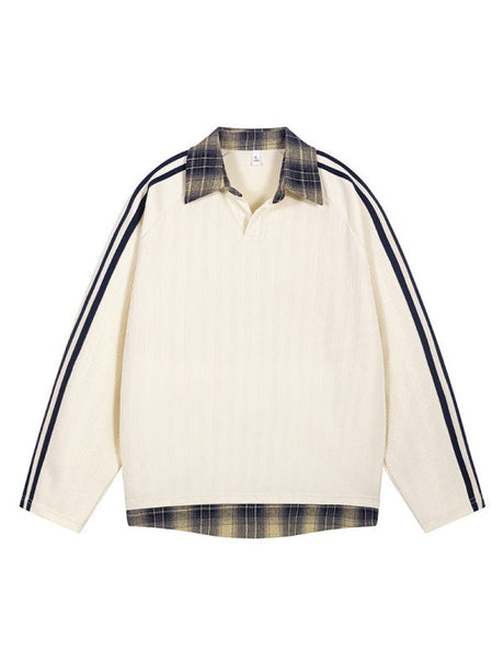 Fake Two Pieces Splicing V-neck College Style Polo