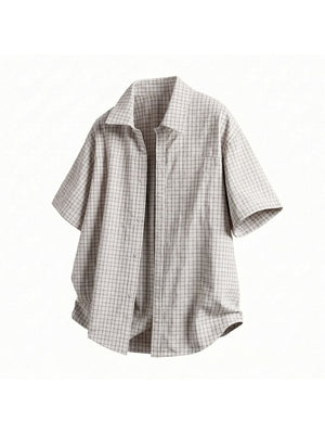 Color-blocked Plaid Boxy Loose-fit Shirts