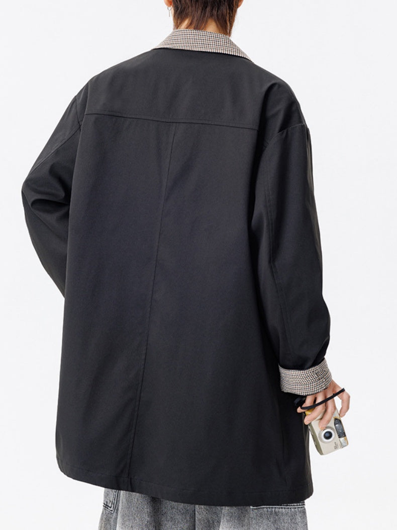 Medium And Long Loose-fit Color-blocked Trench Coats