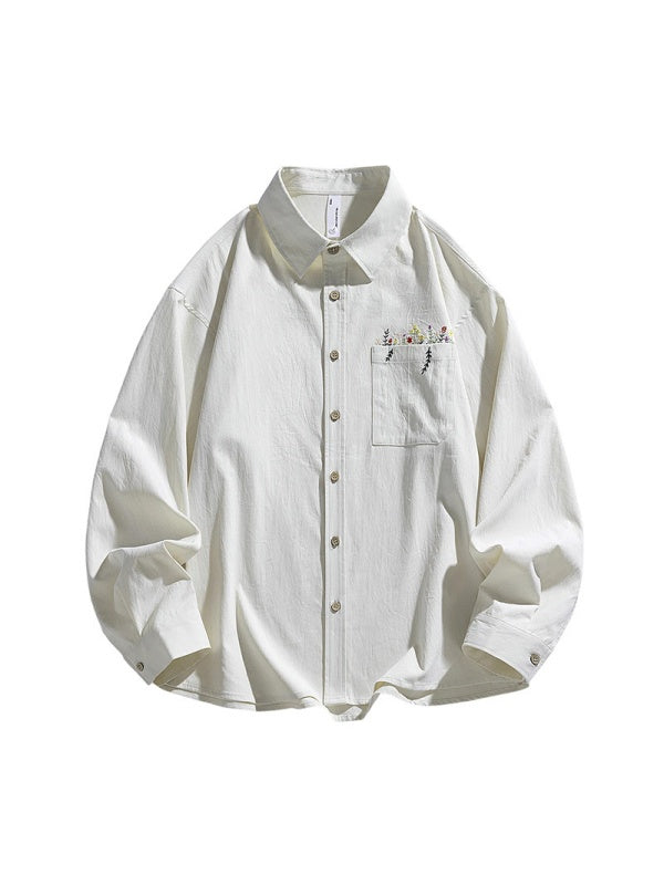 Simple Floral Embroidery Stripes Shirts