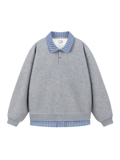 Retro Plaid Loose Fake Two Pieces Polo