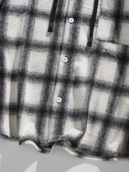 Plaid Stripes Sanding Thickening Hooded Long-sleeved Shirt