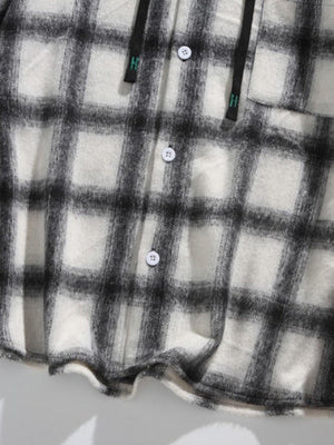 Plaid Stripes Sanding Thickening Hooded Long-sleeved Shirt