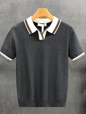 Color Matching Old Money Style Slim-fit Polo Shirts