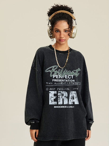 Distressed Water Wash Letter Print Loose T-shirts
