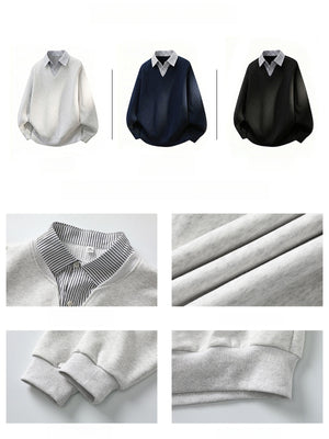 Layered-look Vertical Stripe Shirt Collar Polo