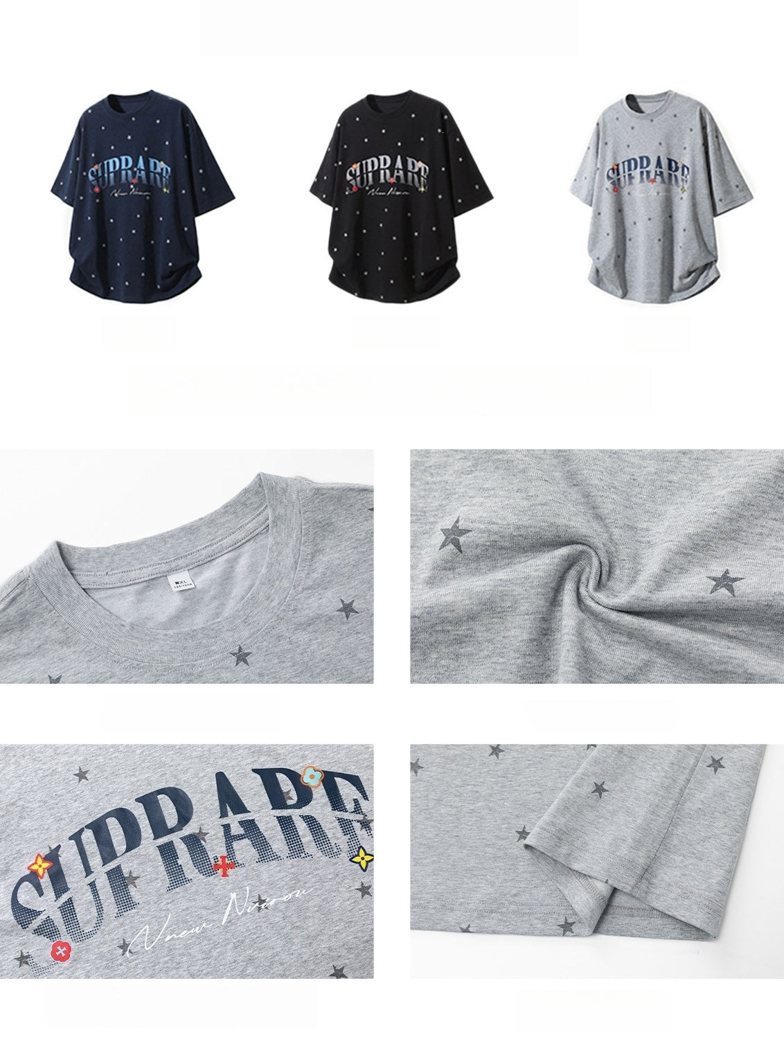 Full Stars Color-blocked Letter Printed T-shirts