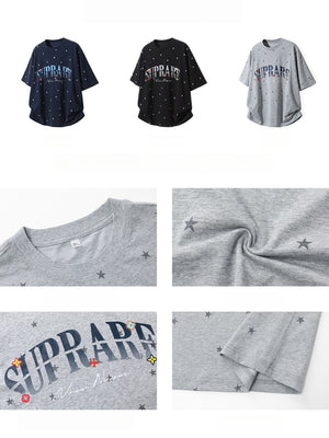 Full Stars Color-blocked Letter Printed T-shirts