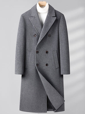 Double-breasted Long Over The Knee Slim Wool Coat