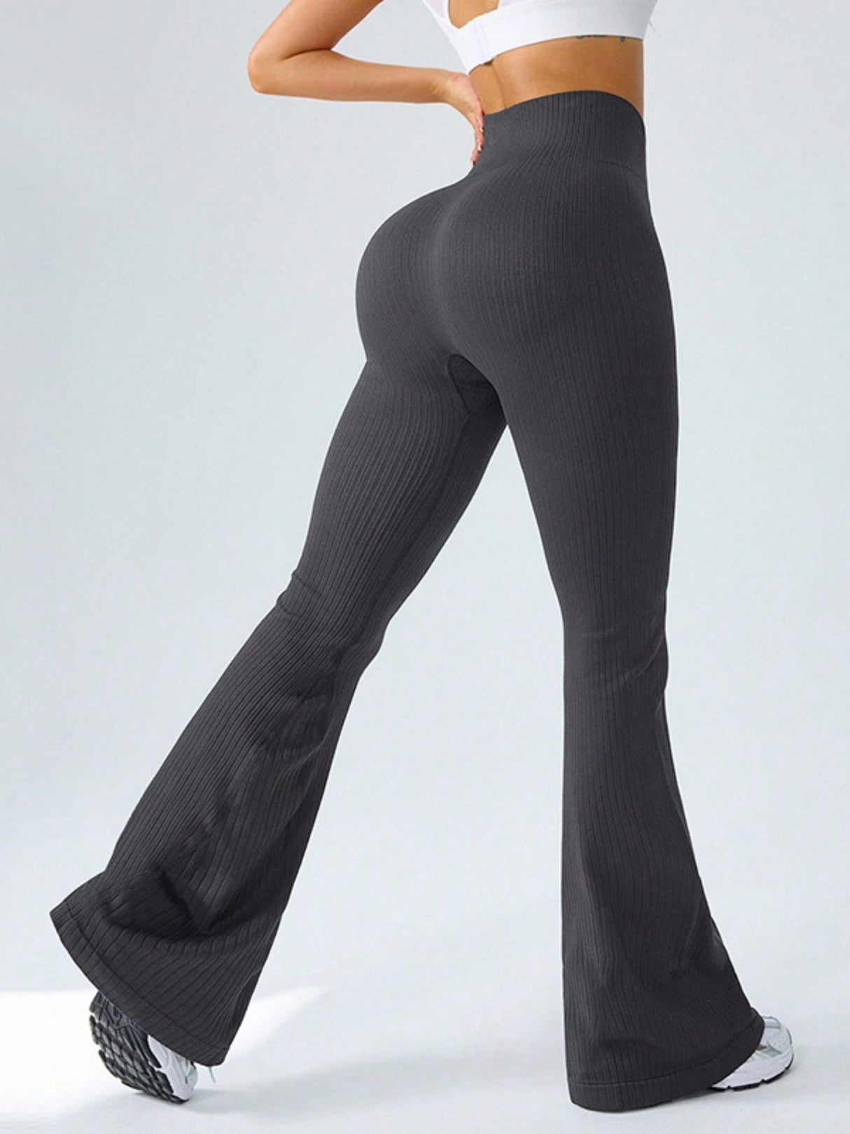 Paspelierte Schlaghose, hochgeschnittene Hüftlift-Fitness-Yogahose