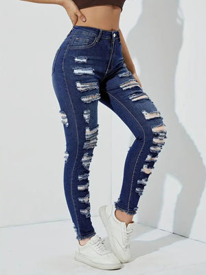 Ripped And Frayed Edges Stretch High-waisted And Slimming Pencil Pants Jeans