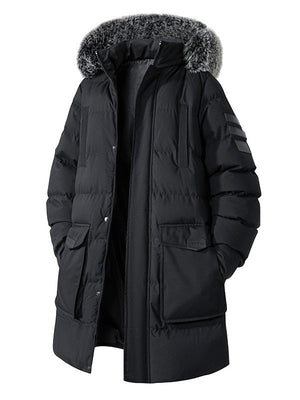 Mid-length Removable Hooded Cotton Clothes Thickening Large Fur Collar Coat