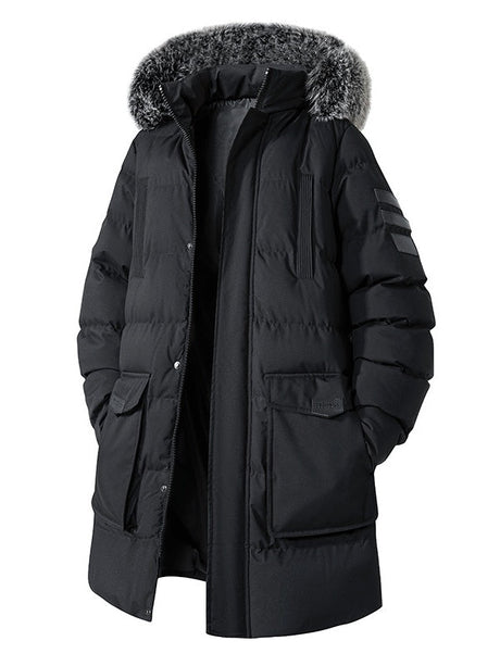 Mid-length Removable Hooded Cotton Clothes Thickening Large Fur Collar Coat