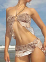 Printed Navel Exposed Halter-neck Mini Skirt 2-piece Sets