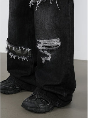 Patch Fake Hole Patchwork Jeans