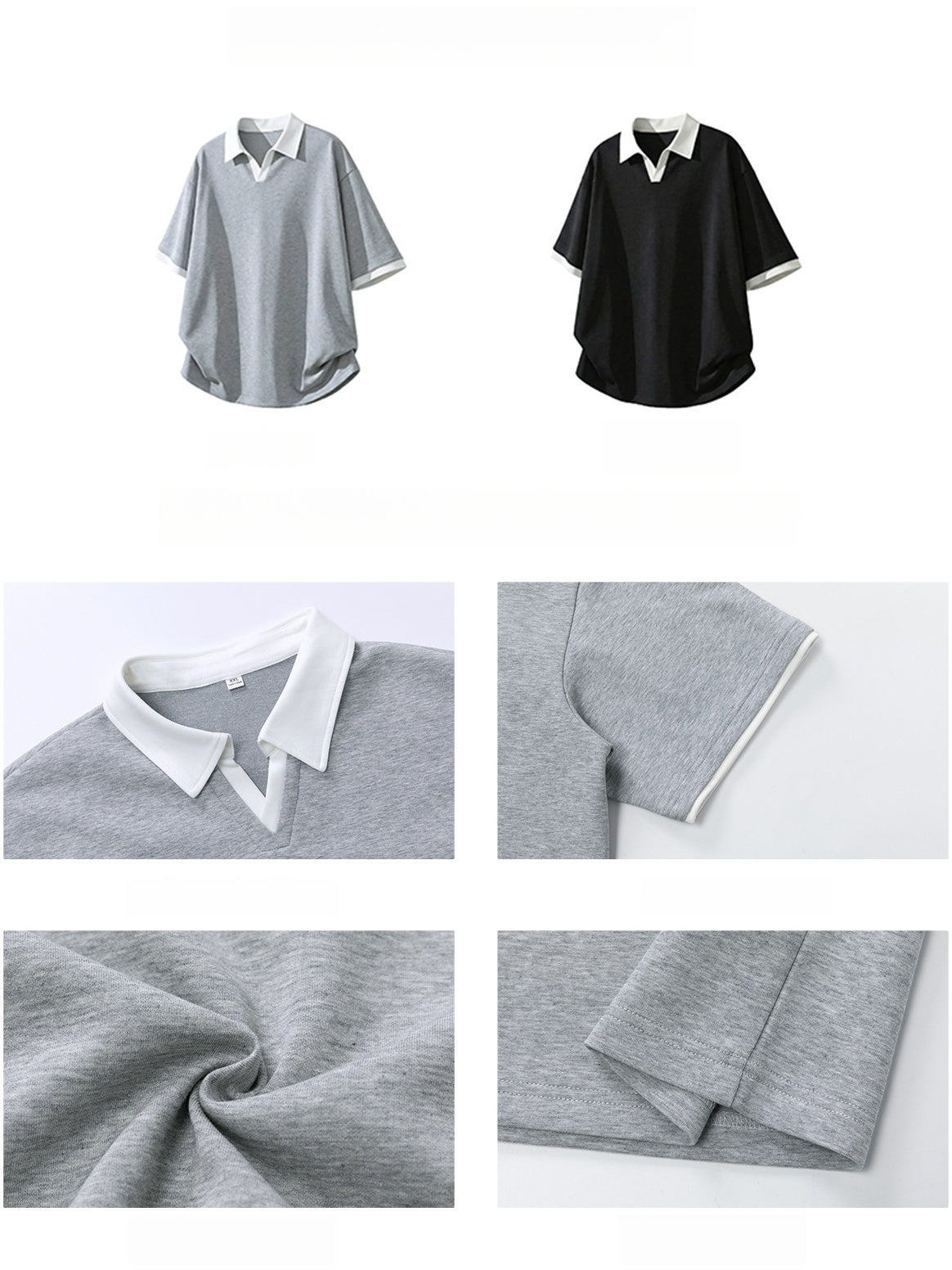 Layered-look Color-blocked Seagull Collar Polo Shirt