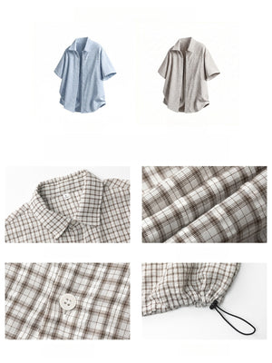 Color-blocked Plaid Boxy Loose-fit Shirts