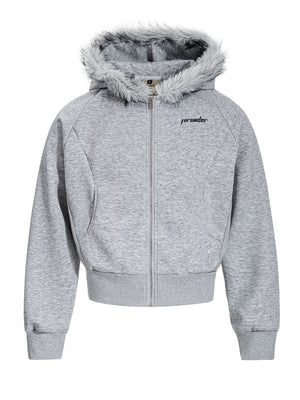 Fur Collar Hooded Zipper Sweatshirt