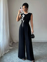 Embroidery Round Neck Sleeveless Wide-leg Jumpsuit