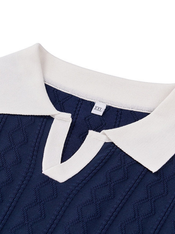 Old Money Style V-neck Color Matching Slim-fit Polo Shirts