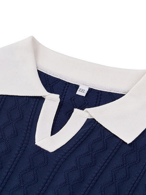 Old Money Style V-neck Color Matching Slim-fit Polo Shirts