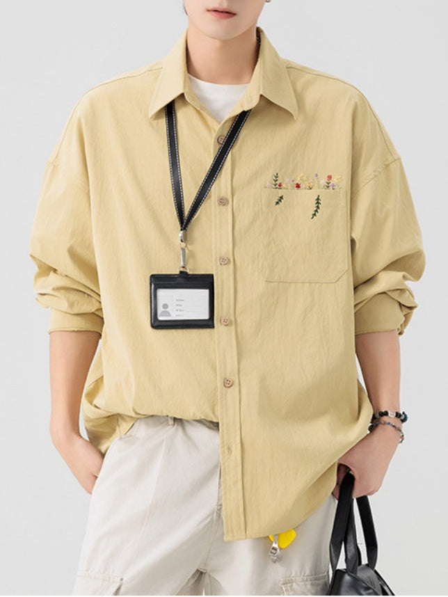 Simple Floral Embroidery Stripes Shirts