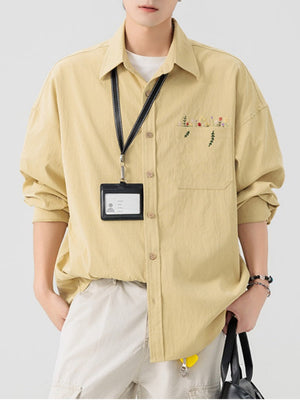 Simple Floral Embroidery Stripes Shirts