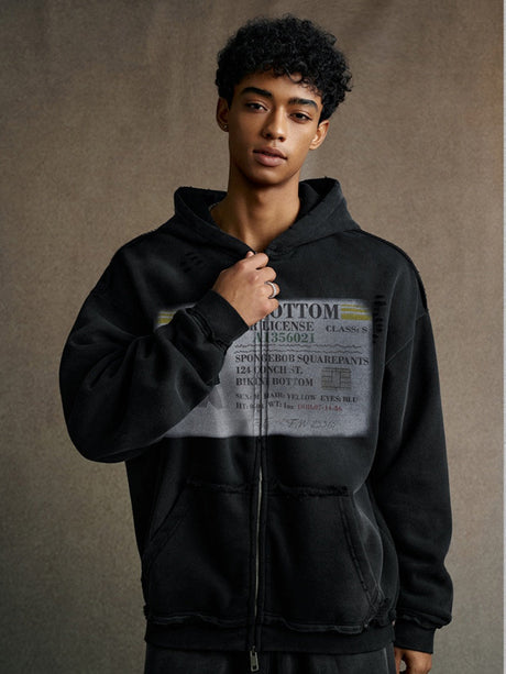 Cardigan mit abgenutztem, gewaschenem Print-Hoodie