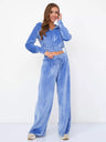 Velvet Zipper Cardigan, Silver Fox Fleece Sweatshirt, Lace-Up Pants 2-piece Sets