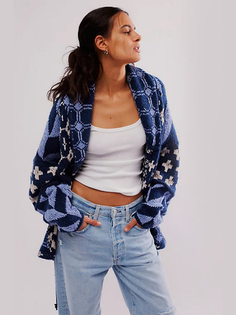 Geometric Patterns Lapel Abstract Sweaters