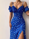 Floral Off-shoulder Slit Maxi Dresses