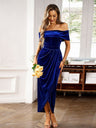 One-shoulder Collar Gathering Hip Velvet Maxi Dresses