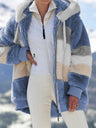 Loose Solid Color Plush Zipper Hood Color-block Jacket