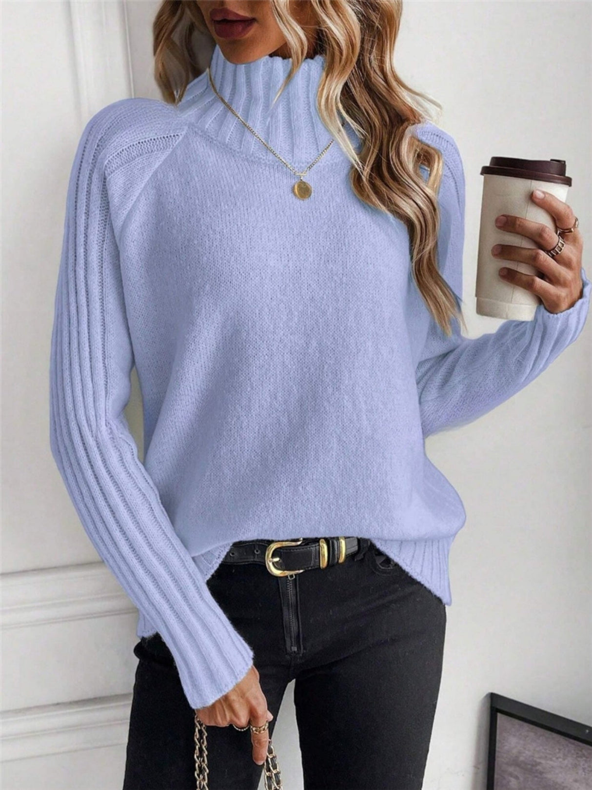Turtleneck Raglan Long-sleeved Sweater
