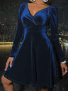 Long-sleeved Silver Fox Velvet V-neck Short Dress