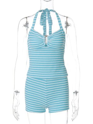 Liber Summer Women's Backless Stripes 2-piece Sets